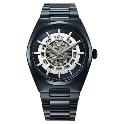 Titan Nexus Skeletal Automatic Watch Blue Dial SS Strap 21J Men