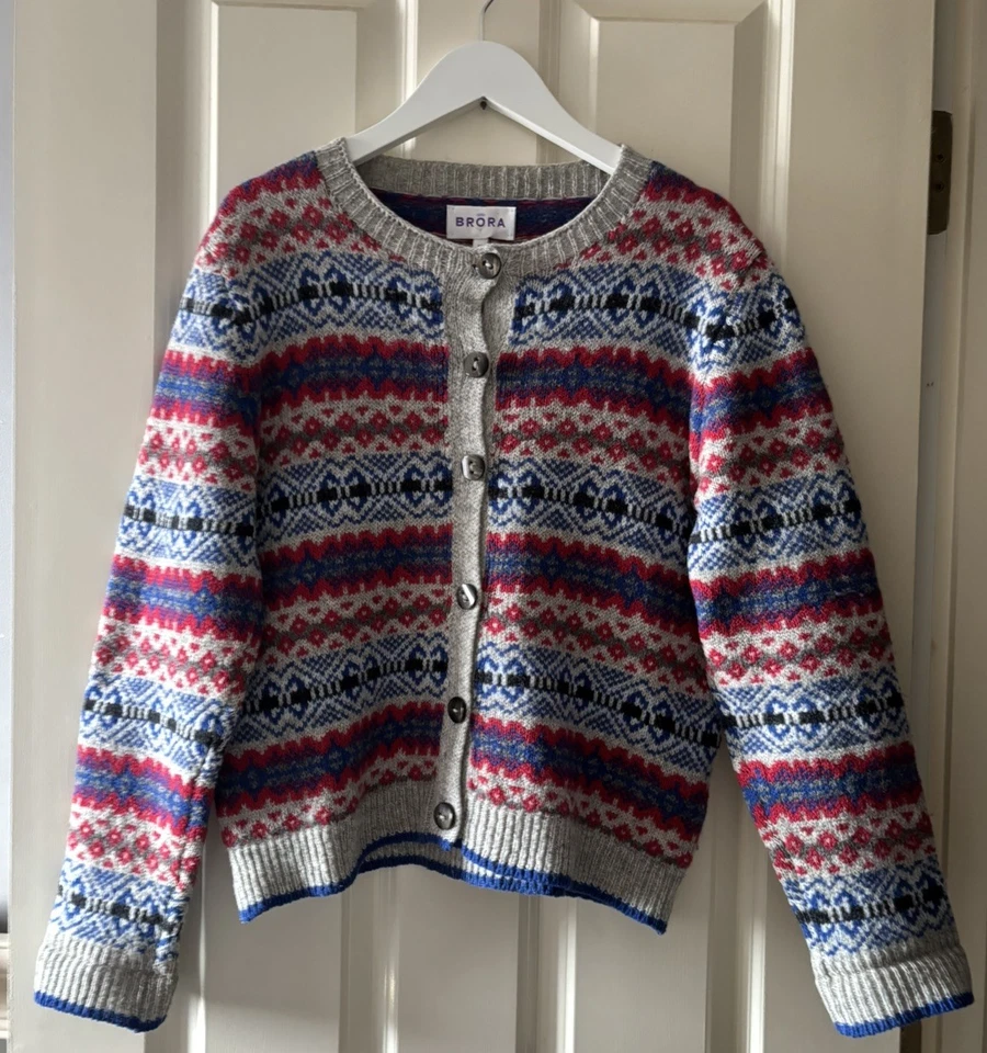 BRORA Cardigan 100% New Wool Fair Isle Knitted Button Up Multicolour size UK 12 - Image 2 of 4