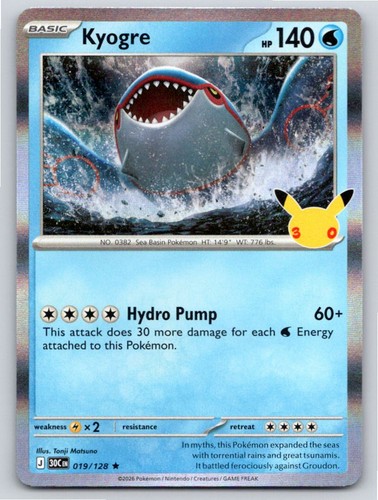 2026 POKEMON ME: 30TH CELEBRATION KYOGRE 019/128 HOLO R NM A102195 FREE S&H