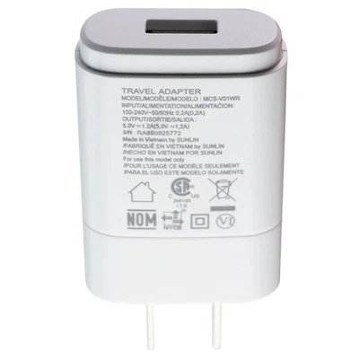 Adaptateur De Voyage Murale LG USB (5.0V/1.2A) Chargeur - Blanc (MCS-V01WR/P) - Photo 1/3