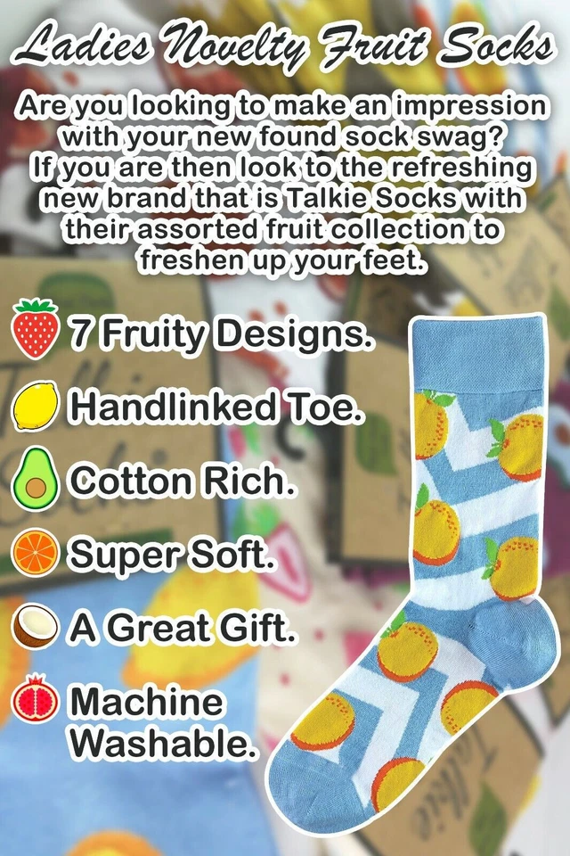 Womens Novelty Funky Cute Cotton Fruit Socks - Avocado Pineapple Lemon Designs - Image 2 of 2