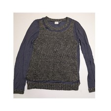 Oscar de la Renta O.C. Womens Blue Gray Metallic Knit Mixed Media Sweater Small