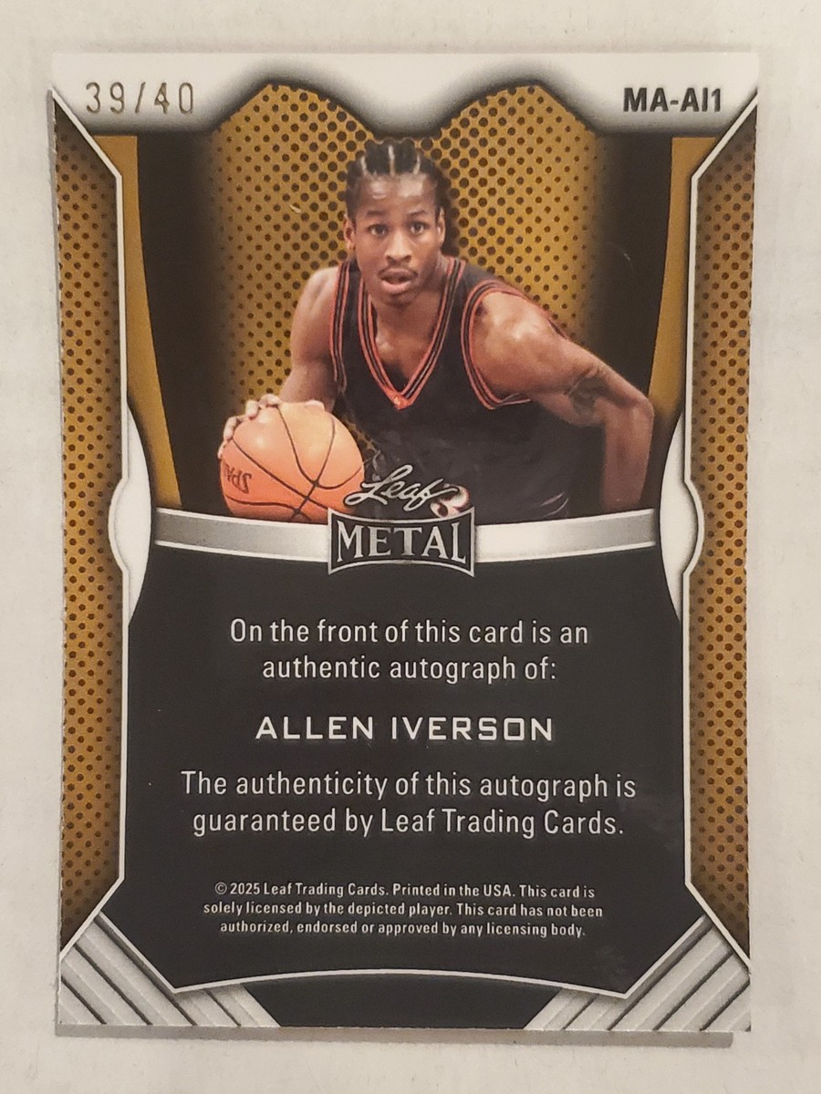 ALLEN IVERSON 2026 Leaf Metal ORANGE CRYSTAL ON-CARD AUTO #d 39/40