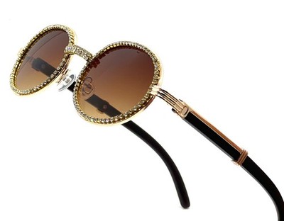Black Gradient Lens Gold Frame Men Sunglasses Rhinestone Classic Eye Glasses NEW
