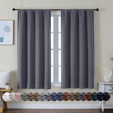 Ava Grey Short Blackout Curtains for Bedroom 54 Inches Long 2 Panels Set, Solid