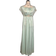 Vtg 70s JCPenney Mint Green Grecian Goddess Maxi Dress Nightgown M Empire Waist