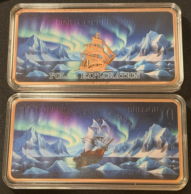 #ad 10 Oz .999 Copper Polar Exploration Norther Lights in Capsule Limited Edition 2k $45.00