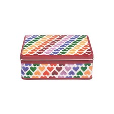 Emma Bridgewater Rainbow Hearts -  Deep Rectangular Tin 195 x 154 x 75 mm