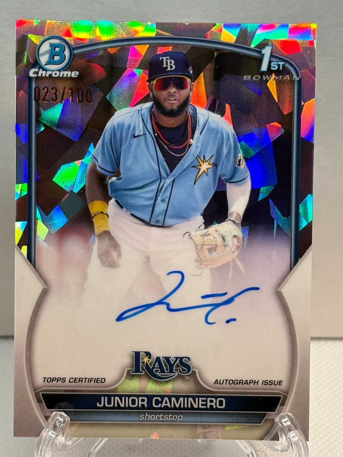 Junior Caminero 2023 Bowman Chrome Atomic Refractor Auto 1st RC 42/100