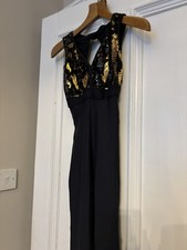 Women’s Black & Gold Sequin Brazilian Made Catsuit One Size 6-14