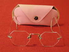 Antique 1/10 12K GF Gold Filled Wire Rimless Vintage Eyeglasses with Ugly Case