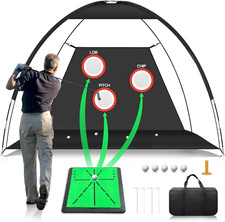 Golf Net, 10x7FT Golf Practice Net with Swing Mat, Golf Hitting Net for Backyard