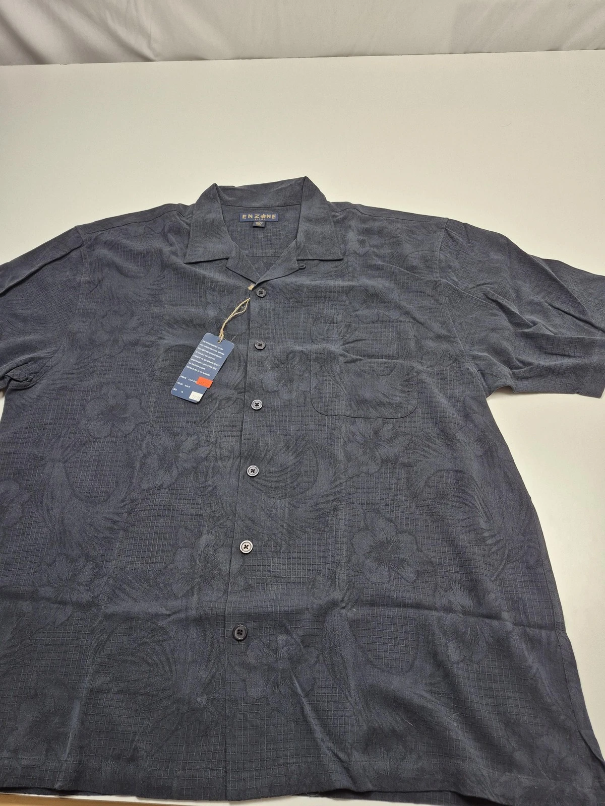 Enzone Island Silk Shirt Mens XL Black Floral Short Sleeve Button Up Summer