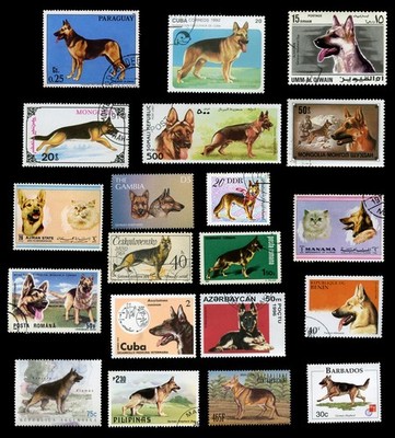 DEUTSCHER SCHÄFERHUND ELSÄSSISCHE GSD Briefmarkensammlung x 20 (Landschaft)