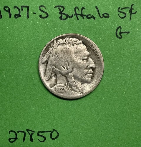 1927-S Buffalo 🦬 Indian Head Nickel 5c Good