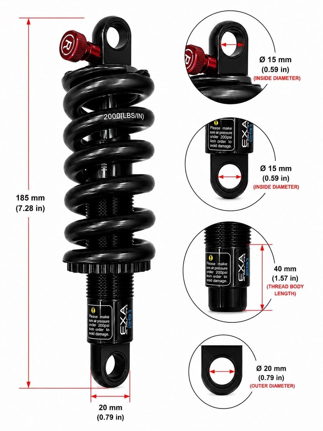 Ammortizzatore Posteriore KS per Mountain Bike 185mm