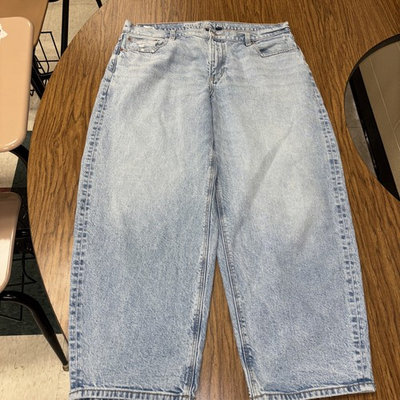 #ad American Eagle Jeans Womens 14 Blue Barrel High Rise Baggy Stretch Zip Fly Denim $25.00