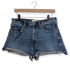 Abercrombie Fitch The Mom Short High Rise Blue Denim Raw Hem Size 30 10