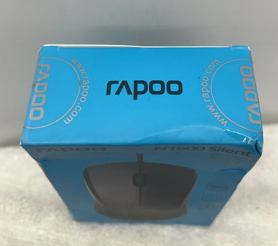 Rapoo N1600 Silent Wired USB Optical Mouse Black  1600DPI New Sealed Bent Box - Image 3 of 4