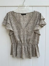 Shein Size 4 Beige And Black Peplum Blouse