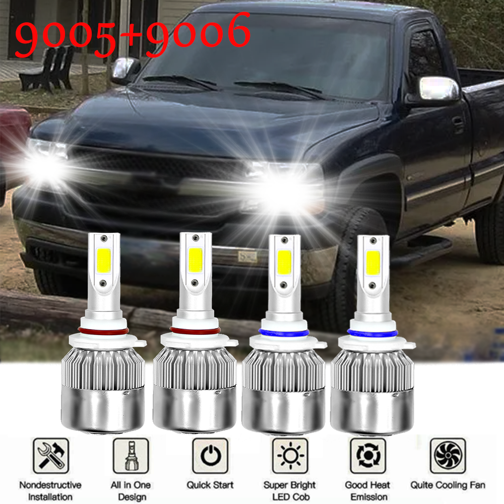 For Chevy C/K Pickup Silverado Suburban Tahoe 1994-1998 - 4X LED Headlamp Bulbs