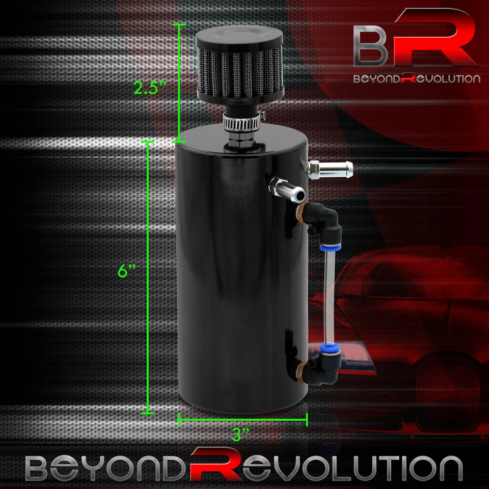 Tanque/depósito de latas de captura de aceite de motor redondo de aluminio negro de 6" con filtro respirador Foto 3 de 3