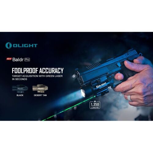 Olight Baldr Pro 1350 Lumen Pistol Flashlight with Green Laser Sight (Tan) - Picture 2 of 6