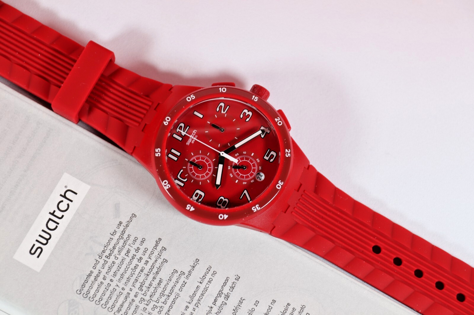 New Swiss Made Swatch Originals Red Step Chrono Silicone Watch 42mm SUSR404 Date