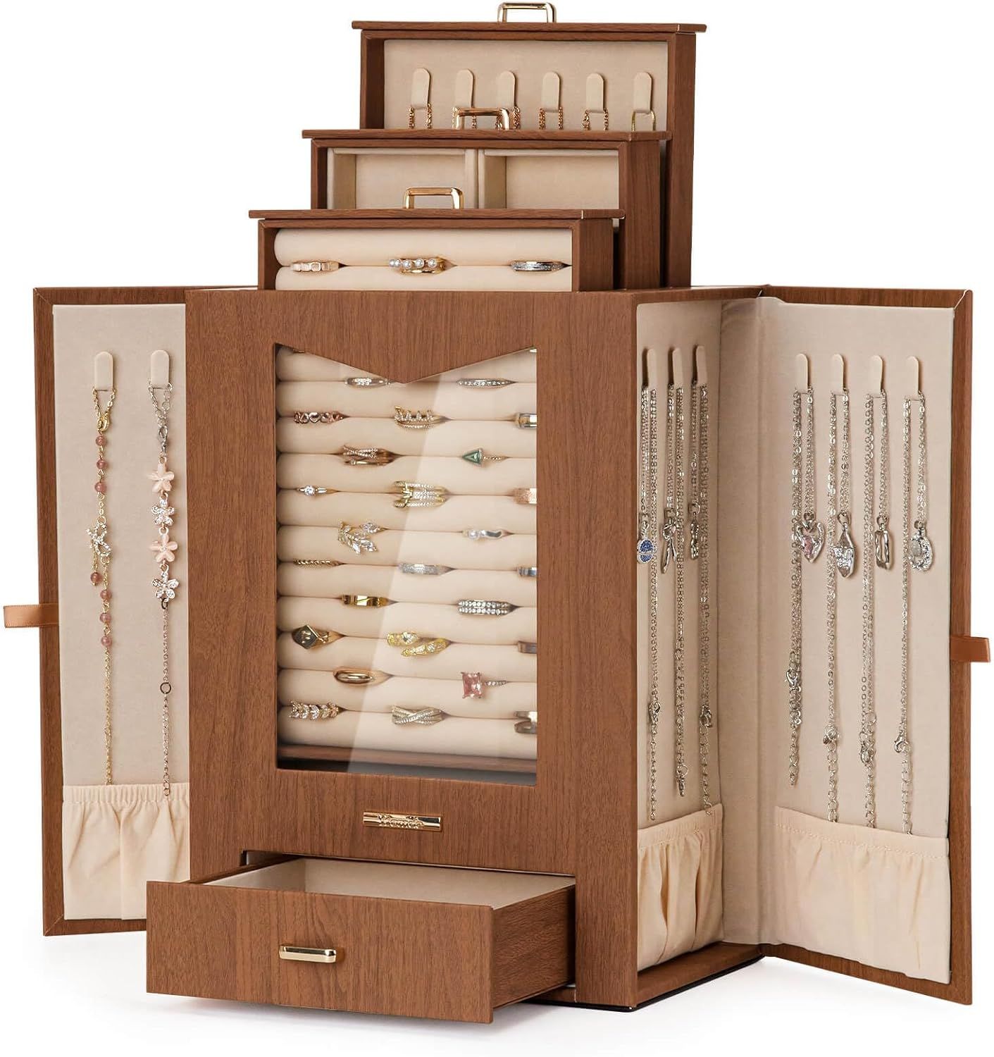 Jewelry Organizer with Transparent Window Necklace Hooks Gift for Women Jewelry-image