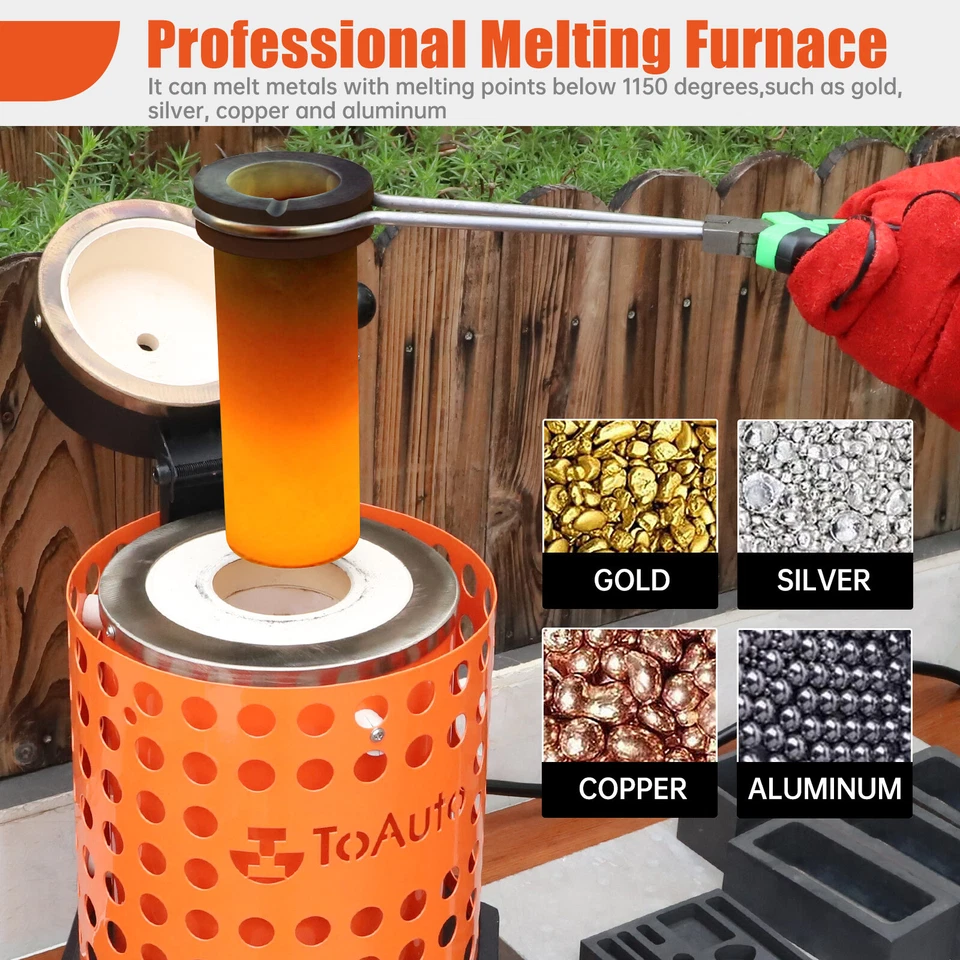 TOAUTO 1800W Electric Gold Melting Furnace 6.6LB Crucible Casting Ingot Mold Kit - Image 4 of 4