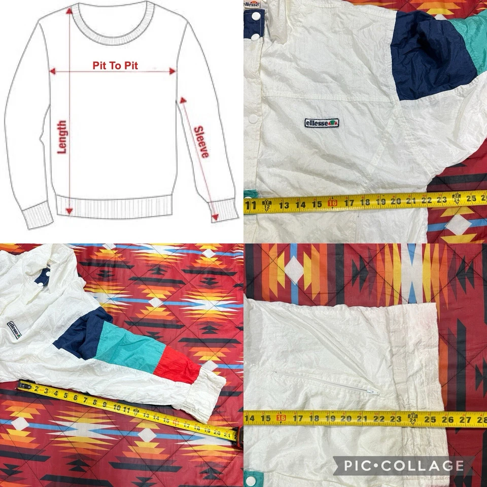 Vintage Ellesse Windbreaker Jacket Men's Medium White Blue & Red Track Full Zip - Image 2 of 4
