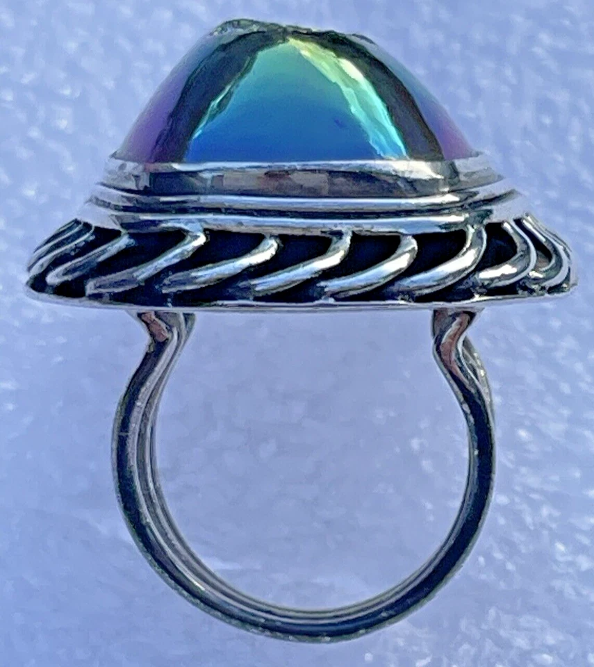 Peacock PJC Drusy Quartz Ring Gem Essence Sterling Silver Braiding Size 6 - Image 3 of 4