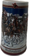Budweiser 1989 Stein- Clydesdales Anheuser Busch Hitch On Winter's Evening Nobox