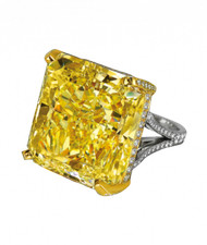 75.65CT Fancy Vivid Yellow Asscher Cut Citrine Clear CZ Solitaire Party Ring