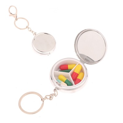 Round Storage 3-Compartment Metal Small Pill Box Pill Capsule Holder Case _r1