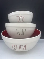 Rae Dunn Christmas Mixing Nesting Serving Bowls BELIEVE WISH JOY (1) Set of 3