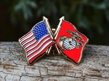 United States Marine Corps Flag Tie, Lapel Pin - USMC - Eagle Globe Anchor - EGA