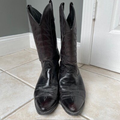 Vintage ACME Black Red Embroidered Western Cowboy Boots 