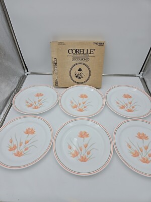 CORELLE Occasions Vintage 6 Pc PEACH FLORAL Dinnerplates USED