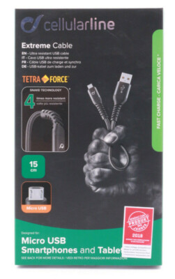 Micro USB Ladekabel Schnell CELLULARLINE Extreme Cable 15cm Handy Tablet 310