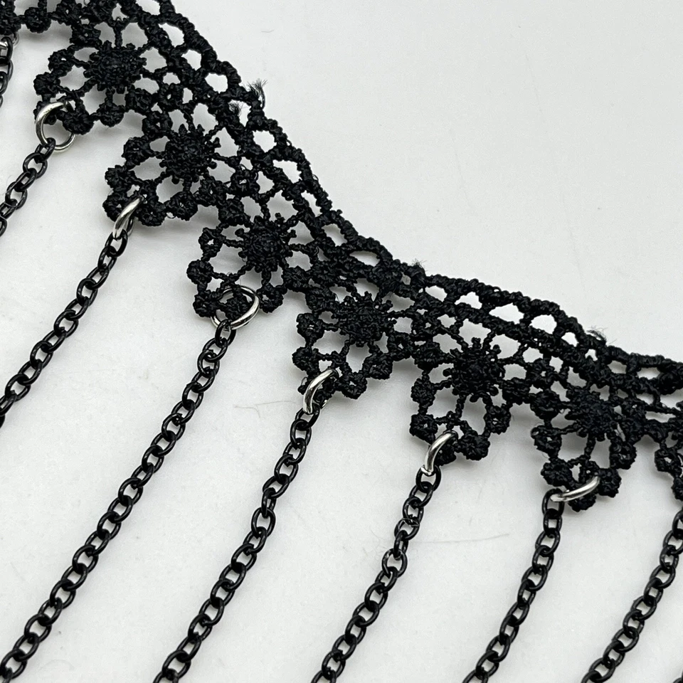 Gargantilla negra con flecos gótica boho victoriana renacimiento banda de encaje Foto 3 de 4