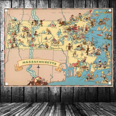 ''1935 Map of USA Massachusetts'' Print Art Poster Hanging Flag Wall Art Decor