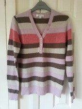 Women's Deane & White Striped V Neck Long Sleeve Sweater with Angora- Size  8/10