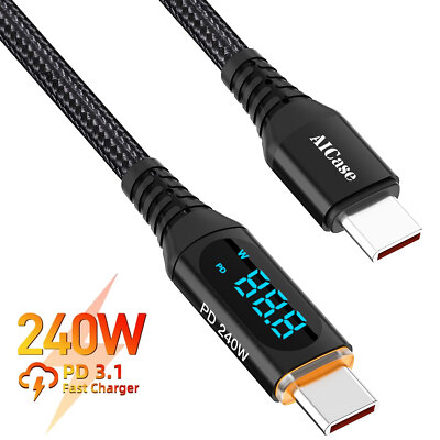 240W USB C to Type C Fast Charger Cable Two-Way Charging Cord with LED Display