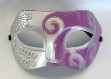 Greek / Roman / Venetian Mens Masquerade Party Face Mask - Purple  Silver