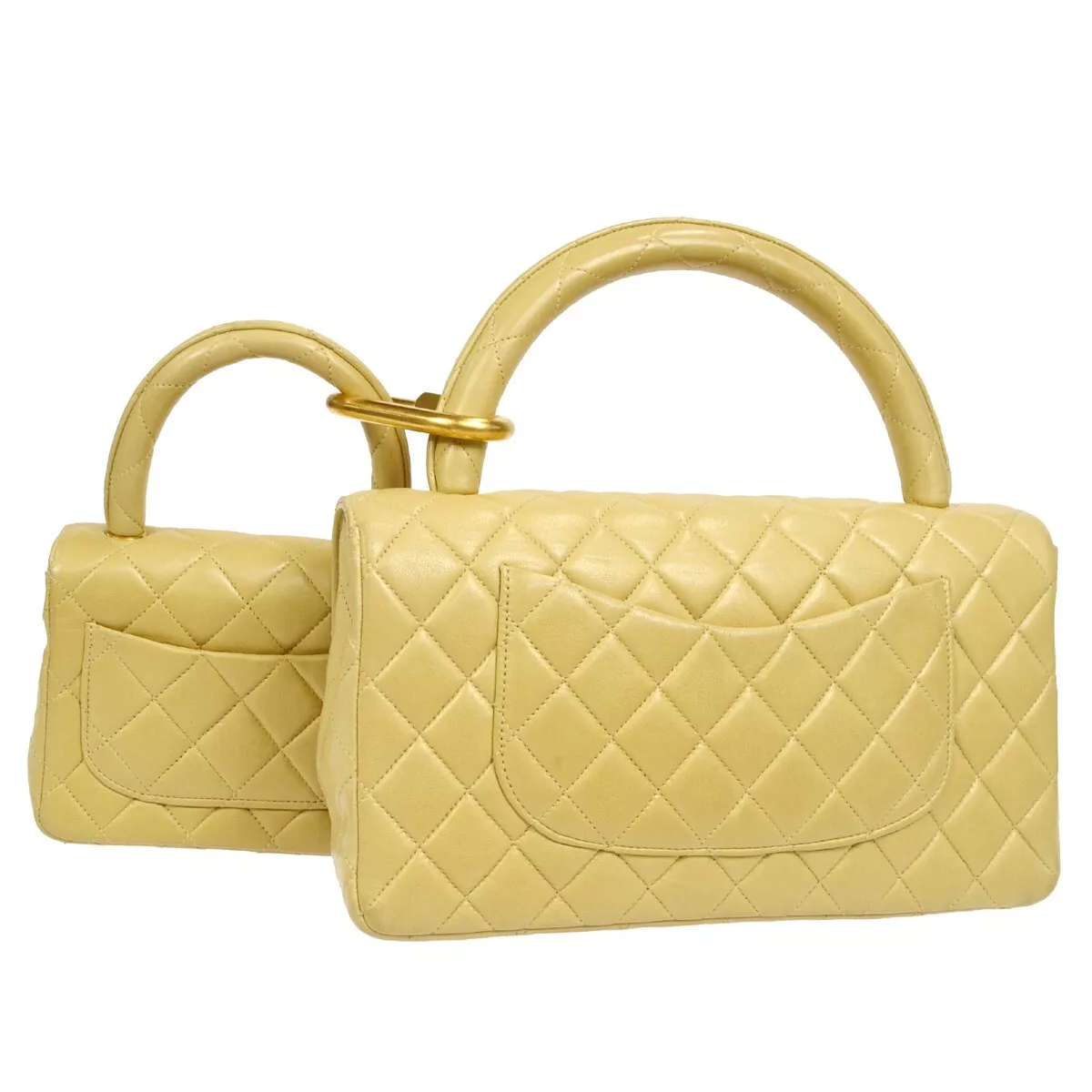 CHANEL Classic Single Flap 2 in 1 Hand Bag Set Beige Lambskin