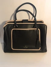 Kate Spade Black Leather Satchel w/ Pink Trim & Gold-Tone Accents (COA Included)