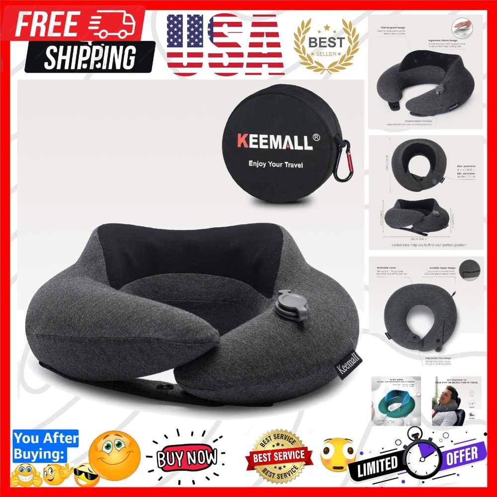 Inflatable Neck Pillow with Acupressure Memory Foam for Travel Support
