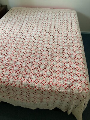 Vintage Large 220x240cm Lace Table Cloth Bedspread Antique Shabby Chic Handmade