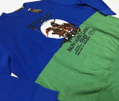 Polo Ralph Lauren VTG Colorblock Player Horse NY Match Fleece Sweater Sweatshirt